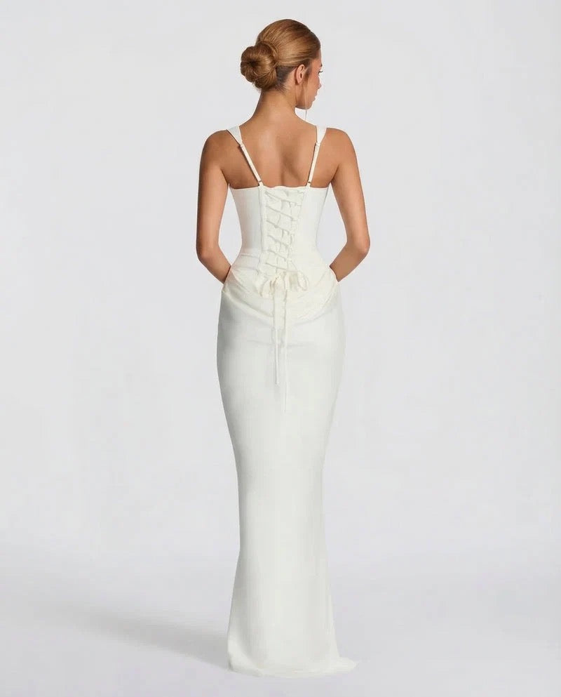 Ruby | Corset Maxi Dress with Draped Skirt
