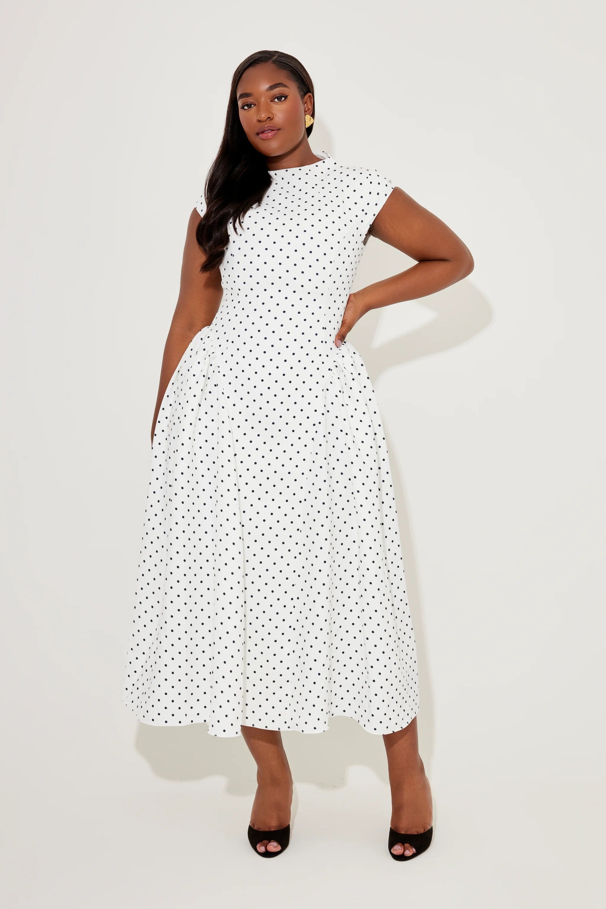 Cap Sleeve Gathered Midi Dress